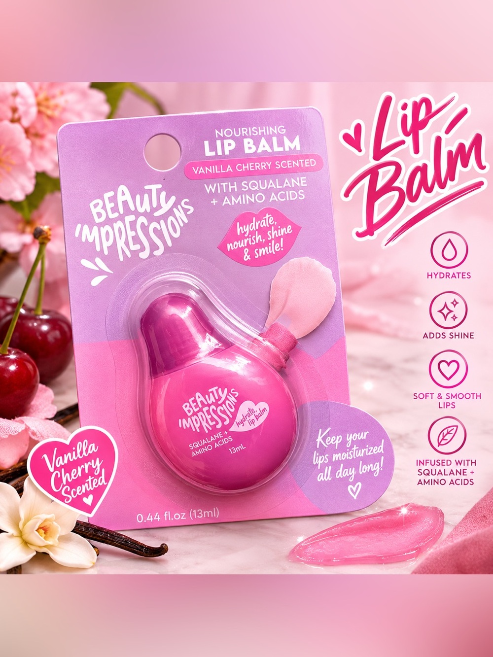 ✨ NEW ✨ Beauty Impressions Pink Vanilla Cherry Nourishing Lip Balm ✨